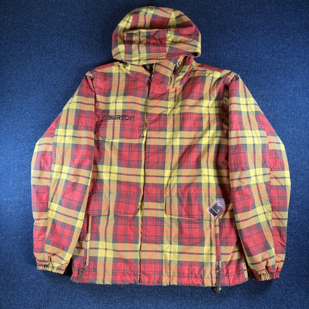 Burton Dryride Snowboard Jacket S 22x29 Red Yellow Plaid Hooded Ski Coat